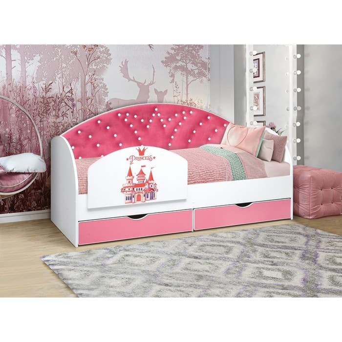 Бортик для кровати «Корона №1», с фотопечатью, 790×440 мм, цвет белый/розовый