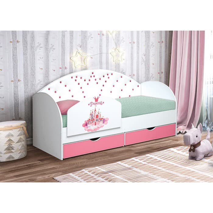 Бортик для кровати «Корона №4», с фотопечатью, 790×440 мм, цвет белый/розовый