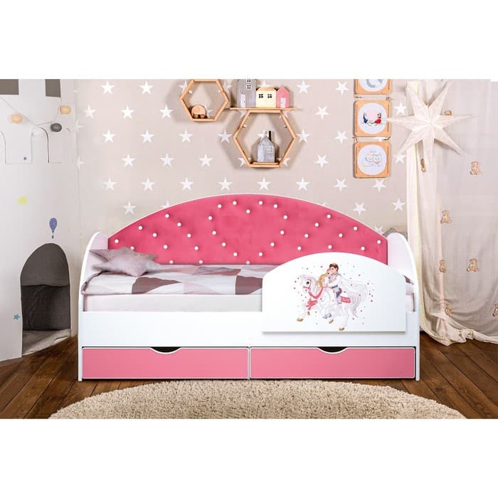 Бортик для кровати «Сердце №1», с фотопечатью, 790×440 мм, цвет белый/розовый