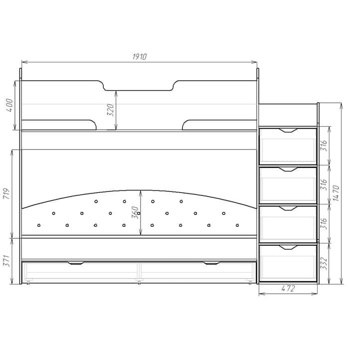Кровать детская двухъярусная «Юниор 13», 800×1900 мм, цвет белый/графит