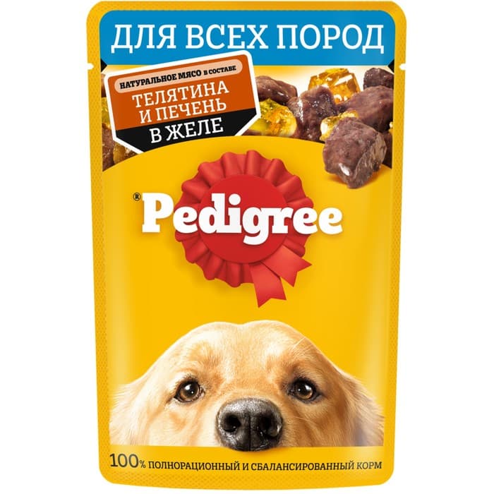 Влажный корм Pedigree для собак телячья печень, желе, пауч, 85 г