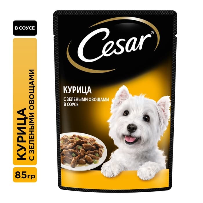Влажный корм Cesar для собак, курица/зеленые овощами, пауч, 85 г