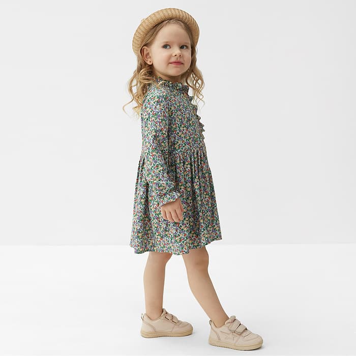Платье на пуговицах для девочки MINAKU: Cotton collection, зелёное, рост 134-140 см