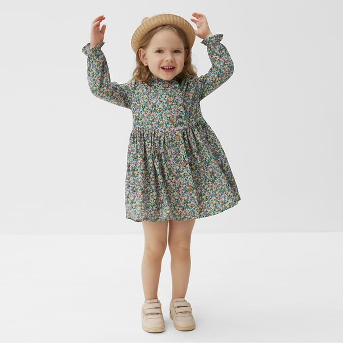 Платье на пуговицах для девочки MINAKU: Cotton collection, зелёное, рост 146-152 см