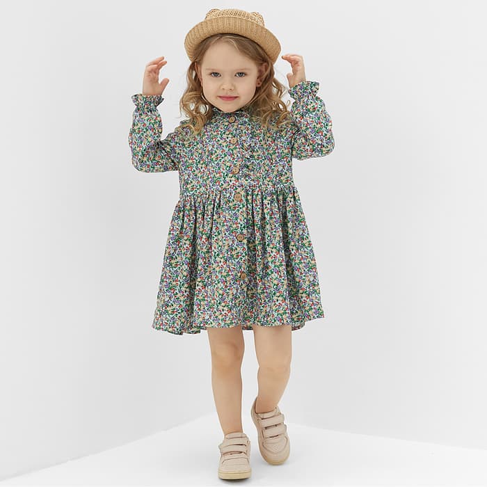 Платье на пуговицах для девочки MINAKU: Cotton collection, зелёное, рост 146-152 см