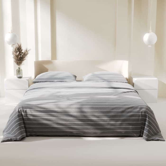 Постельное бельё евро «Этель» Gray stripes, поплин, серое