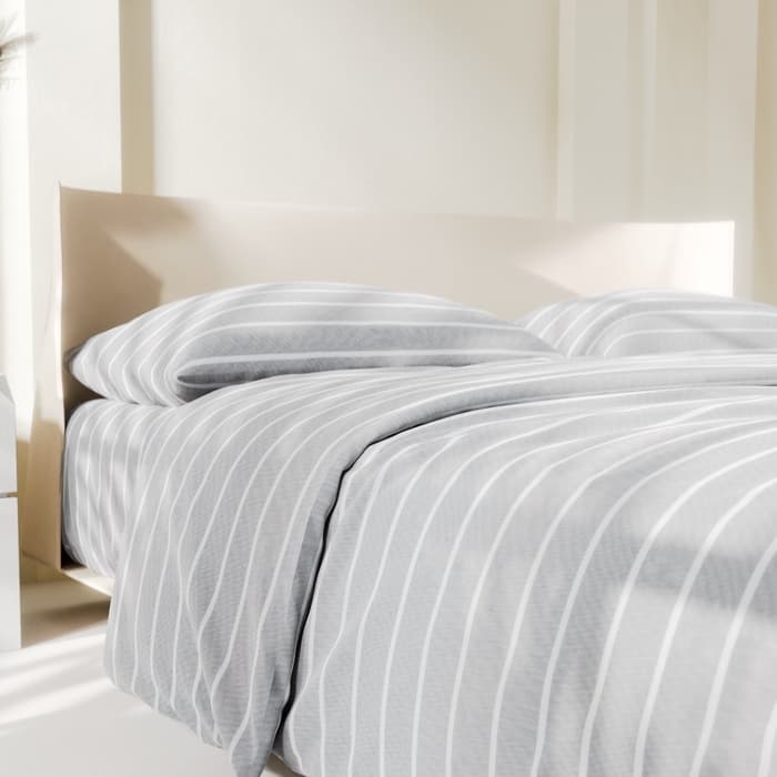 Постельное бельё евро «Этель» Gray stripes, поплин, серое
