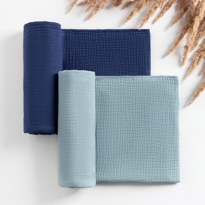 Пелёнки муслиновые «Крошка Я», 130×100 см, набор 2 шт., 100 хлопок, синяя, голубая