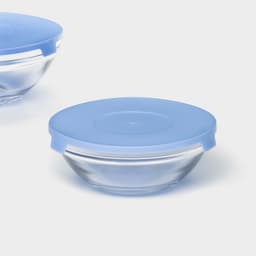 Салатники Доляна «Классика» с крышками, набор 5 шт.: 900/500/350/200/130 мл, стекло, голубые