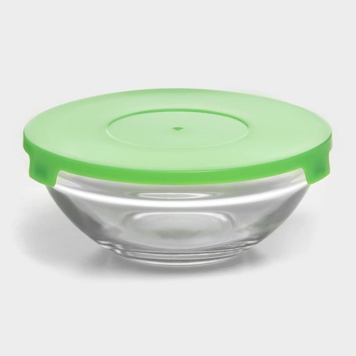 Салатники Доляна «Классика», с крышками, набор 5 шт.: 900 /500/350/200/130 мл, стекло, зелёные