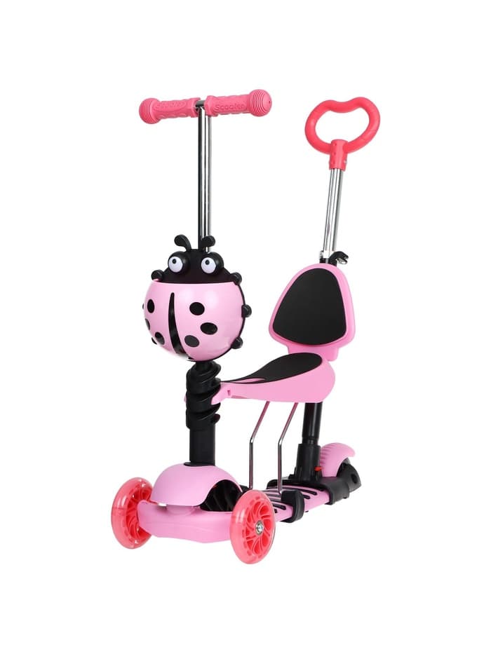 Самокат 5 в 1 GRAFFITI, колёса световые PU 120/80 мм, розовый