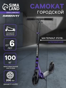 Самокат городской GRAFFITI, складной, колёса PU 200, 86A, ABEC 9, подножка, фиолетовый