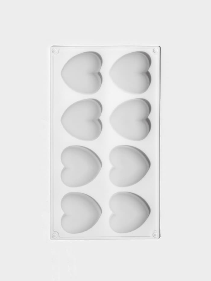 Форма для муссовых десертов и выпечки KONFINETTA «Сердца», 30×17.5×3 см, 8 ячеек (6.2×6 см), силикон, белая