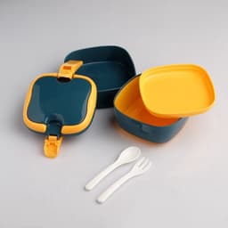 Ланч - бокс в школу TAKE IT EASY, 800 мл, с приборами, 2 уровня, 17×14.5×14 см, пластик, синий