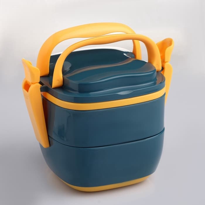 Ланч - бокс в школу TAKE IT EASY, 800 мл, с приборами, 2 уровня, 17×14.5×14 см, пластик, синий