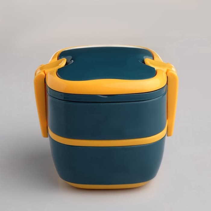 Ланч - бокс в школу TAKE IT EASY, 800 мл, с приборами, 2 уровня, 17×14.5×14 см, пластик, синий