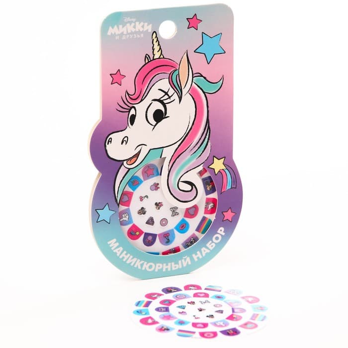 Наклейки для ногтей детские, Минни маус и единорог