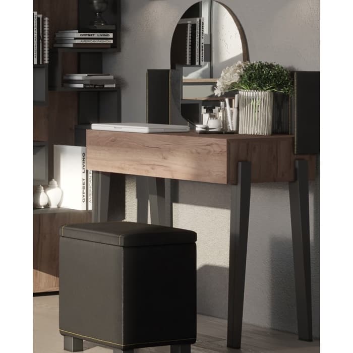 Столик туалетный с зеркалом Nature 43, 800×466×1335 мм, цвет дуб табачный craft, чёрный