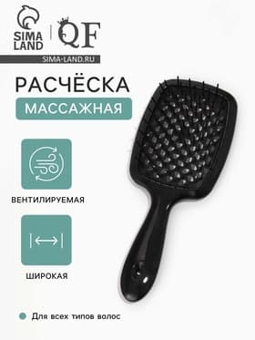 Расчёска массажная, широкая, продуваемая, 8.5×20.5(±1) см, чёрная