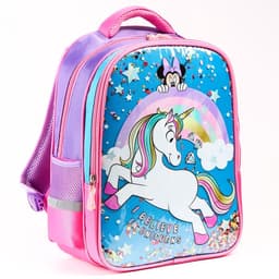 Рюкзак школьный для девочки, розовый, 39 см × 30 см × 14 см, Минни Маус и единорог