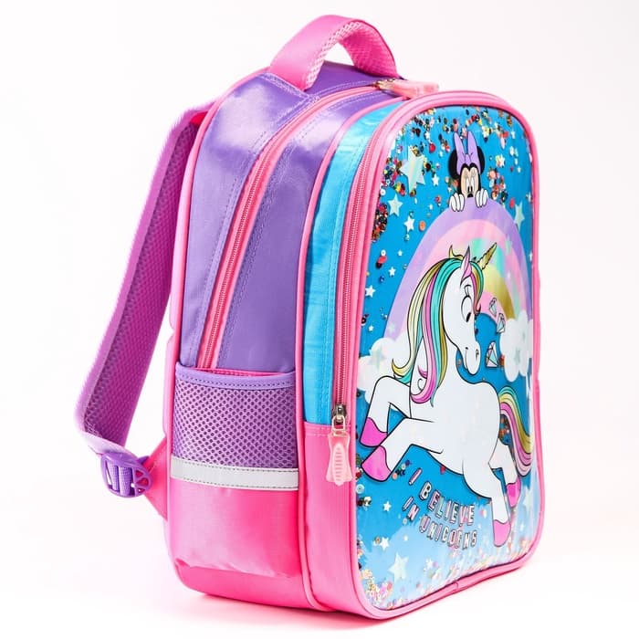 Рюкзак школьный для девочки, розовый, 39 см × 30 см × 14 см, Минни Маус и единорог
