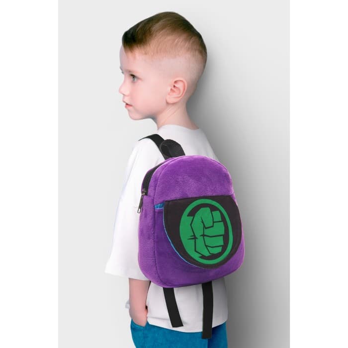 Рюкзак детский для мальчика, плюшевый на молнии, с карманом, 19×22 см «Халк», Мстители