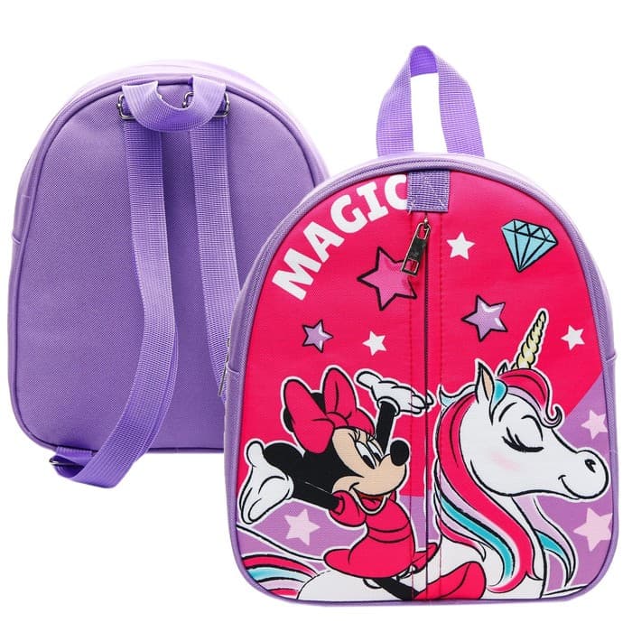 Рюкзак детский для девочки, на молнии, с карманом, розовый, 23×10×27 см Magic, Минни и единорог