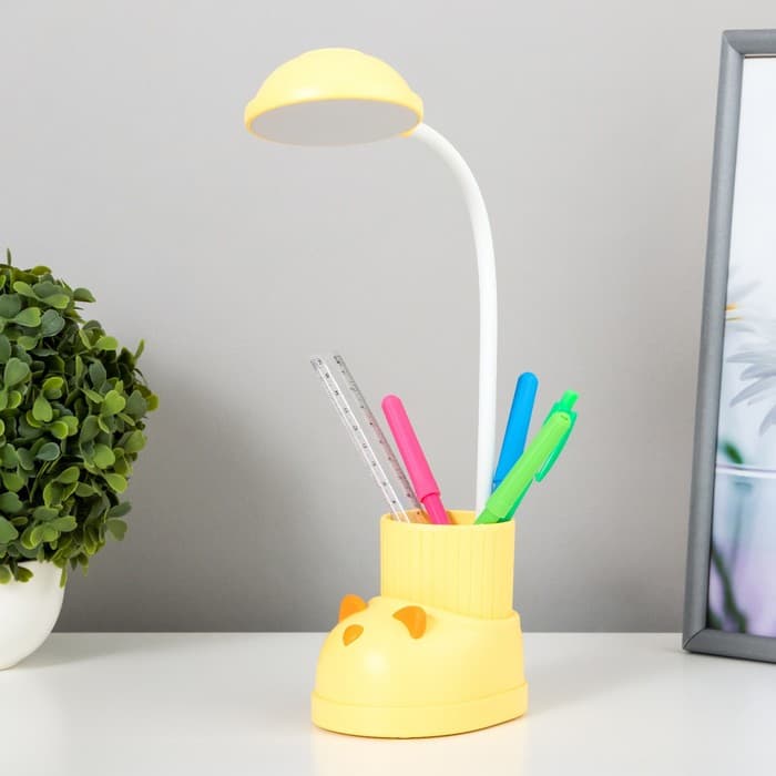 Лампа настольная «Ботинок кот» LED 3 режима 3 Вт USB органайзер желтый 8×11×31 см RISALUX