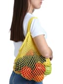 Сумка - авоська плетёная, ручка 12 см, клетка 1.5 см, жёлтая