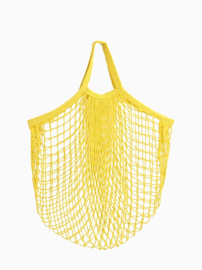 Сумка - авоська плетёная, ручка 12 см, клетка 1.5 см, жёлтая