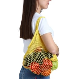 Сумка - авоська плетёная, ручка 12 см, клетка 1.5 см, жёлтая
