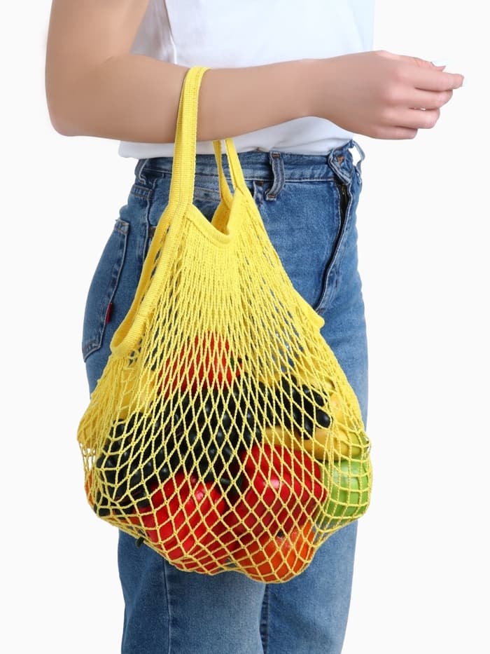 Сумка - авоська плетёная, ручка 12 см, клетка 1.5 см, жёлтая