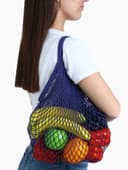 Сумка - авоська плетёная, ручка 12 см, клетка 1.5 см, синяя