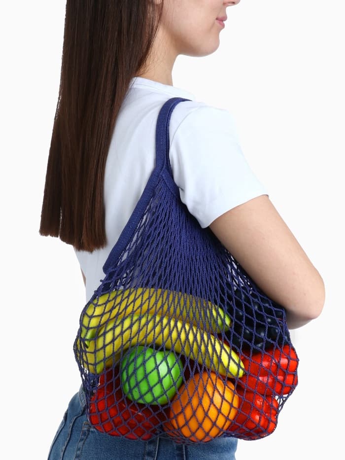 Сумка - авоська плетёная, ручка 12 см, клетка 1.5 см, синяя