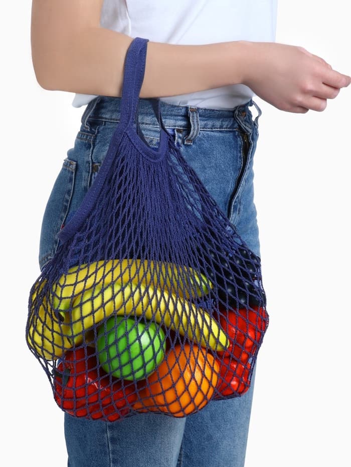 Сумка - авоська плетёная, ручка 12 см, клетка 1.5 см, синяя