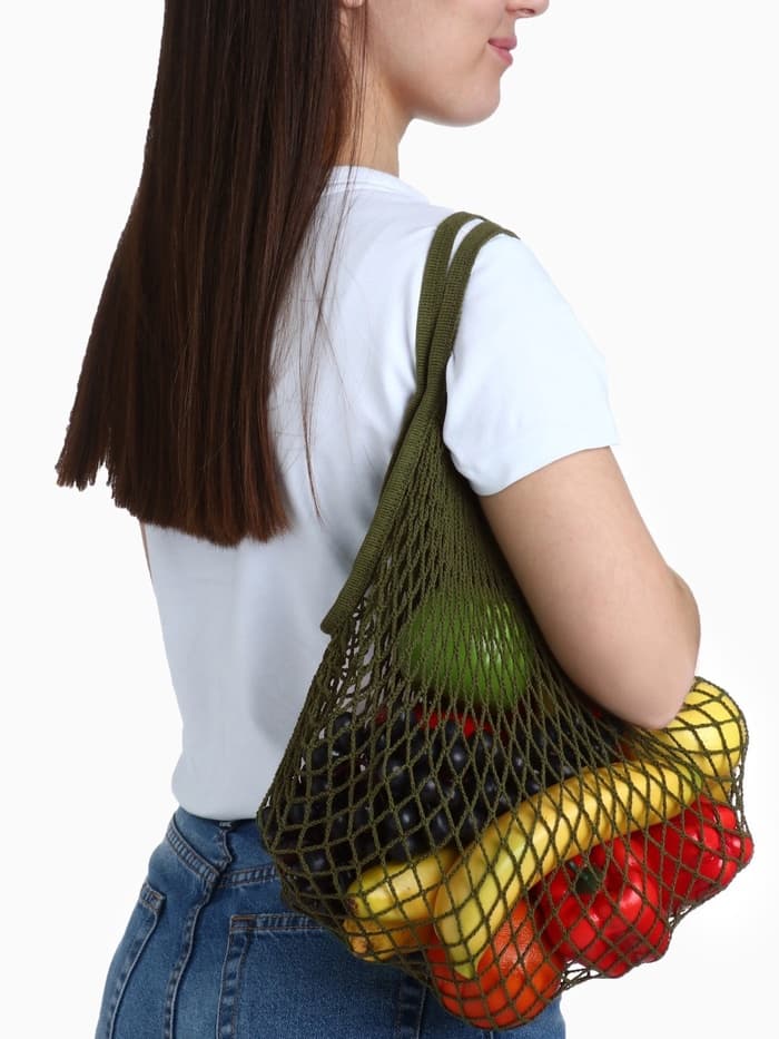 Сумка - авоська плетёная, клетка 1.5 см, зелёная