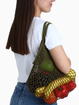 Сумка - авоська плетёная, клетка 1.5 см, зелёная