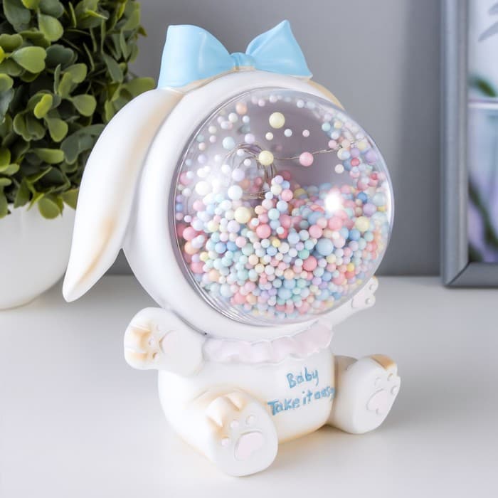 Фигурка светящаяся RISALUX «Зайка», LED-ночник, от батареек, бежевый, 9×14×14 см