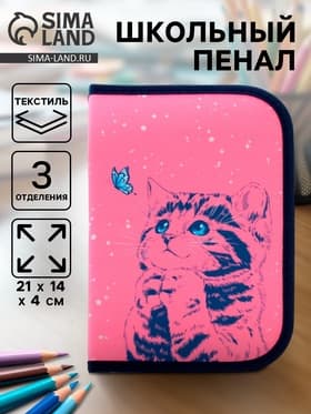 Пенал школьный, 3 секции, 14×21×4 см «Котик»