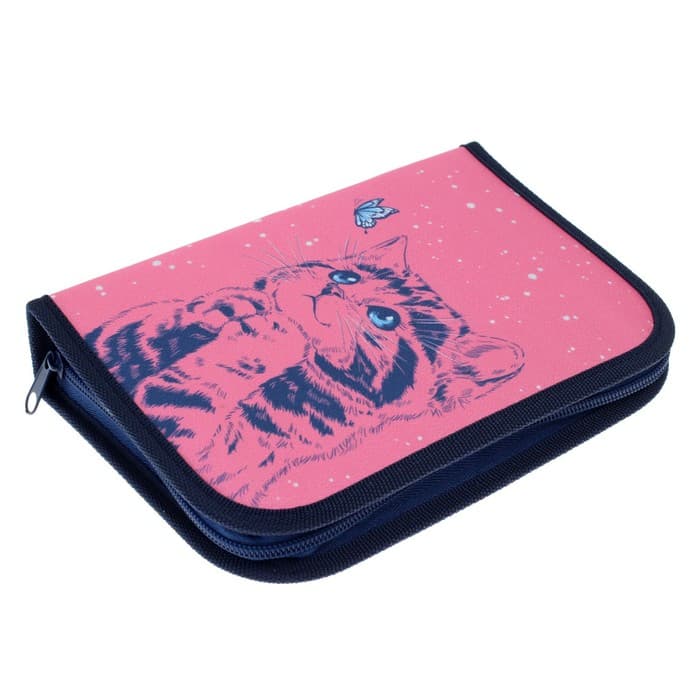 Пенал школьный, 3 секции, 14×21×4 см «Котик»