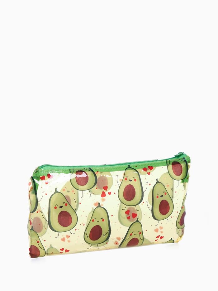 Косметичка-пенал на молнии, средний размер, с ярким рисунком, зелёная