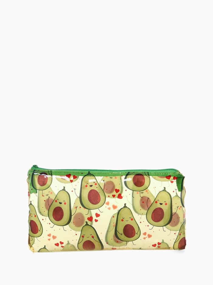 Косметичка-пенал на молнии, средний размер, с ярким рисунком, зелёная