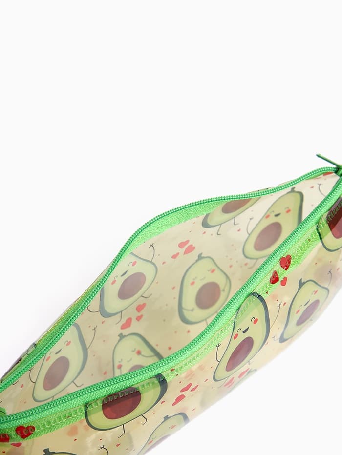 Косметичка-пенал на молнии, средний размер, с ярким рисунком, зелёная