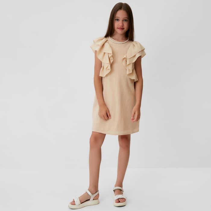 Платье для девочки MINAKU: Cotton Collection, светло-бежевое, рост 116-122 см