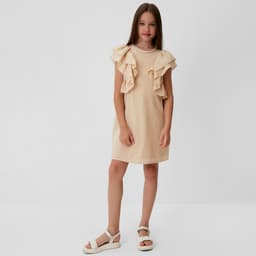 Платье для девочки MINAKU: Cotton Collection, светло-бежевое, рост 122-128 см