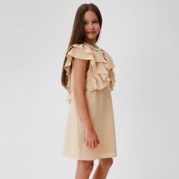 Платье для девочки MINAKU: Cotton Collection, светло-бежевое, рост 122-128 см