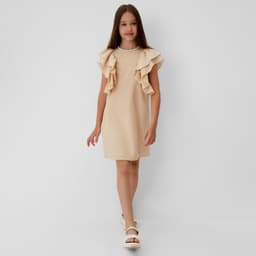 Платье для девочки MINAKU: Cotton Collection, светло-бежевое, рост 122-128 см