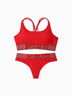 Комплект нижнего белья женский (топ с тонкими лямками, трусы), красный МИКС, размер 44-46