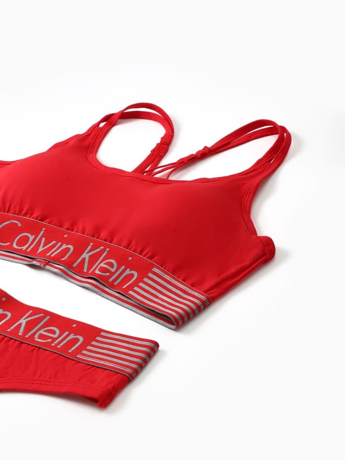 Комплект нижнего белья женский (топ с тонкими лямками, трусы), красный МИКС, размер 44-46