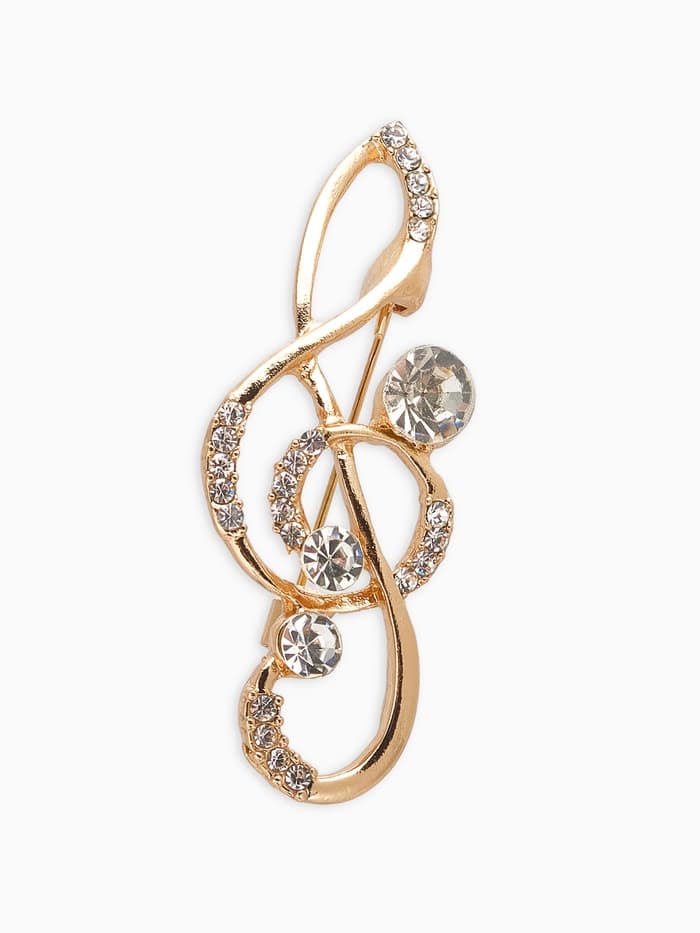 Брошь «Нота. Скрипичный ключ», белая в золоте